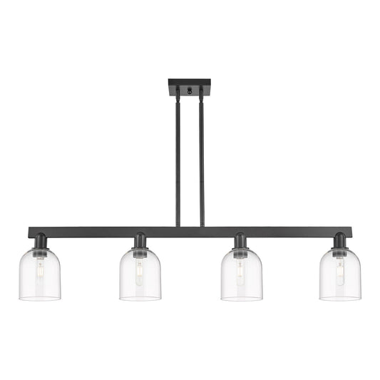 Innovations Bella 48in 4-Light Island Light | Industrial Matte Black Steel and Clear Glass | Kitchen Island & Dining Room | Model 716-4I-BK-G558-6CL