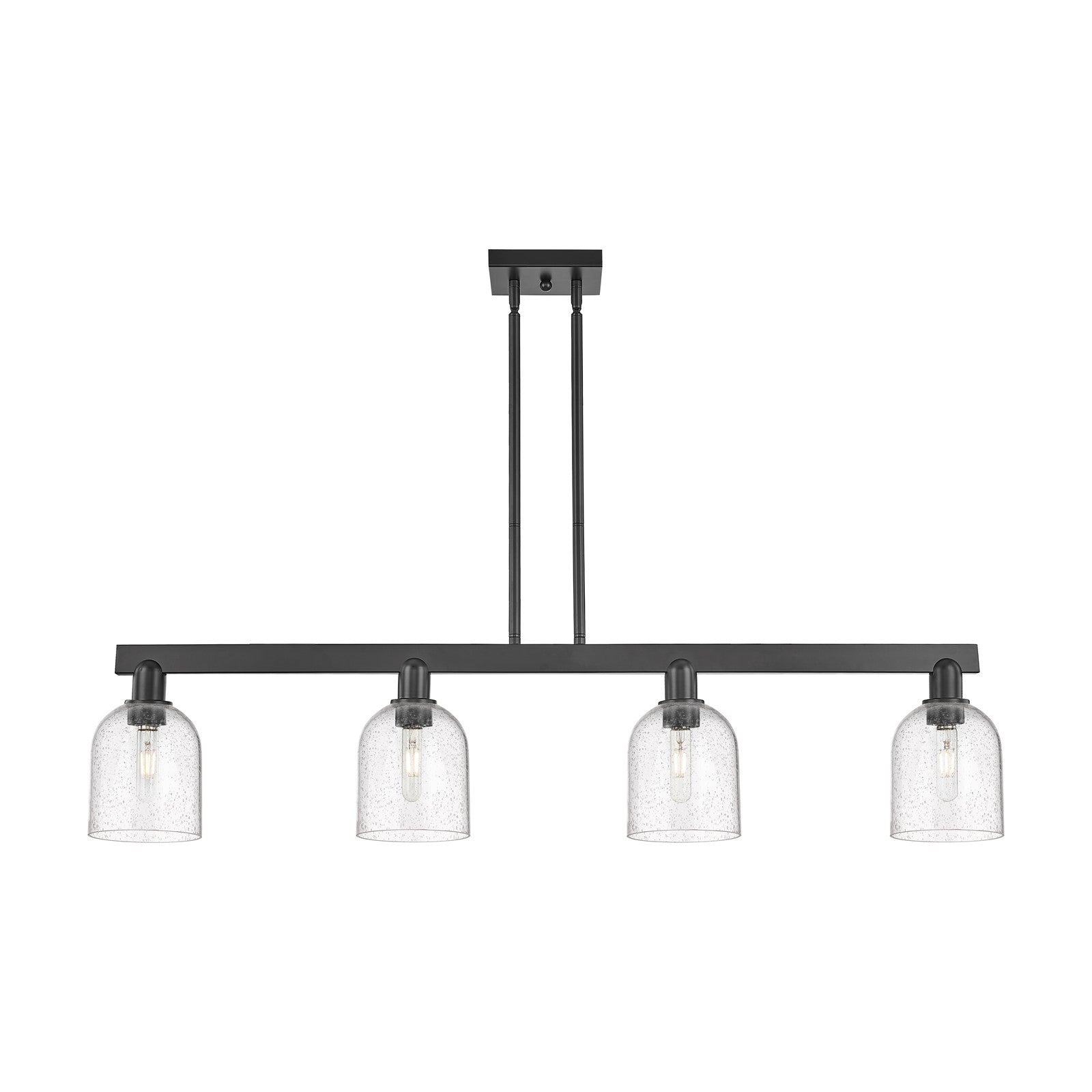 Innovations Bella 48in 4-Light Island Light | Industrial Matte Black Steel and Seedy Glass | Kitchen Island & Dining Room | Model 716-4I-BK-G558-6SDY