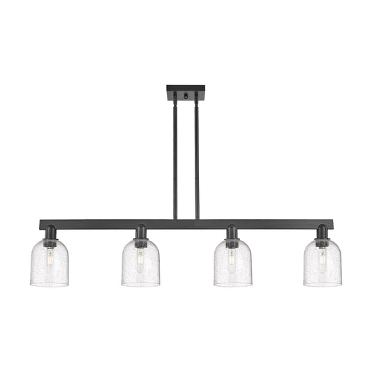 Innovations Bella 48in 4-Light Island Light | Industrial Matte Black Steel and Seedy Glass | Kitchen Island & Dining Room | Model 716-4I-BK-G558-6SDY