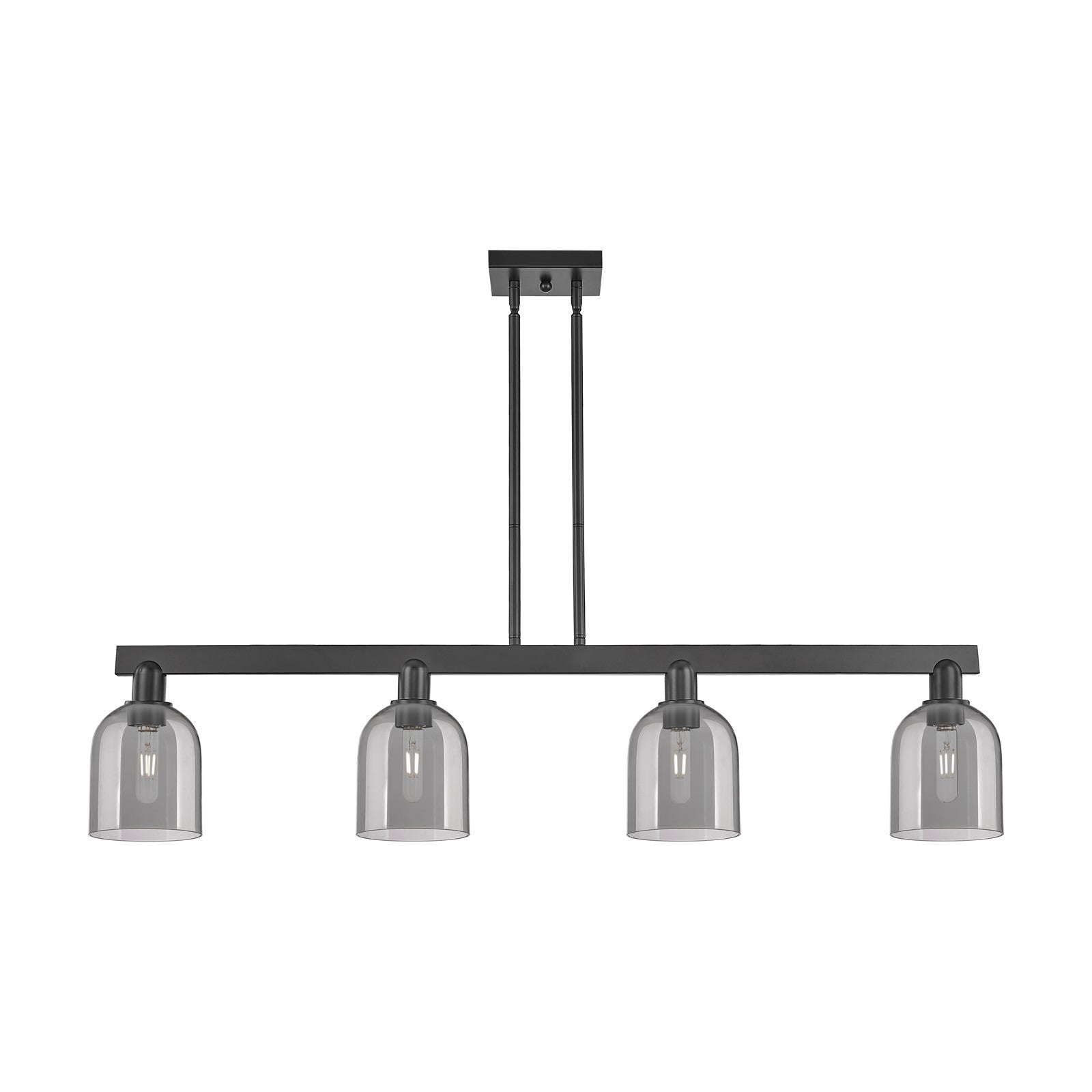 Innovations Bella 48in 4-Light Island Light | Industrial Matte Black Steel and Light Smoke Bell Glass | Kitchen Island & Dining | Model 716-4I-BK-G558-6SM