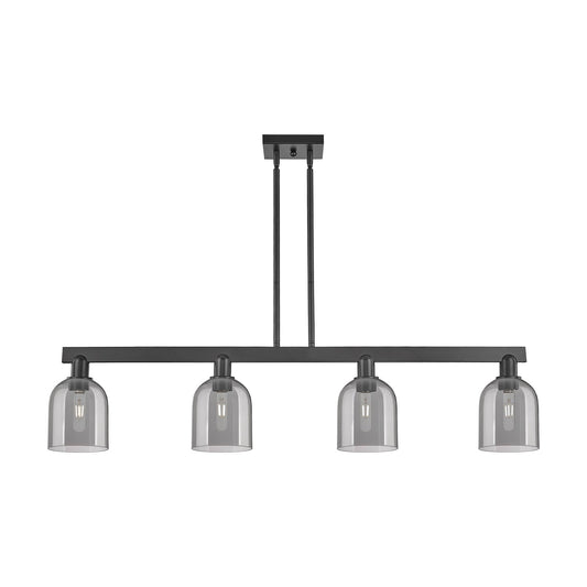Innovations Bella 48in 4-Light Island Light | Industrial Matte Black Steel and Light Smoke Bell Glass | Kitchen Island & Dining | Model 716-4I-BK-G558-6SM
