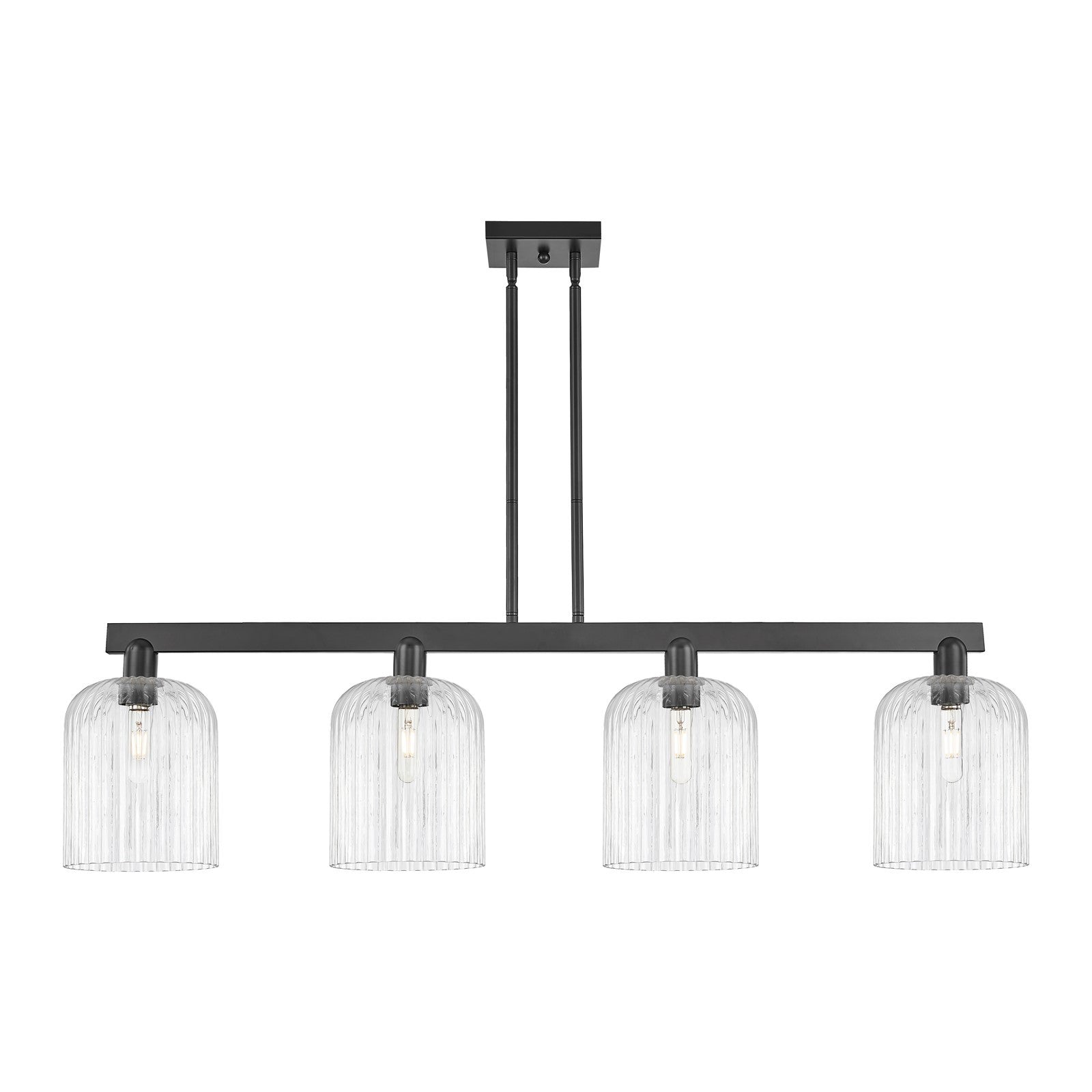 Innovations Bridal Veil 51in 4-Light Island Light | Industrial Matte Black Steel and Clear Ribbed Glass | Kitchen Island & | Model 716-4I-BK-G559-8CL