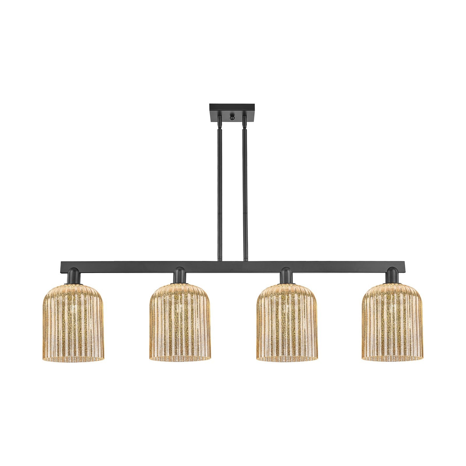 Innovations Bridal Veil 51in 4-Light Island Light | Industrial Matte Black Steel and Mercury Ribbed Glass | Kitchen Island & | Model 716-4I-BK-G559-8ME