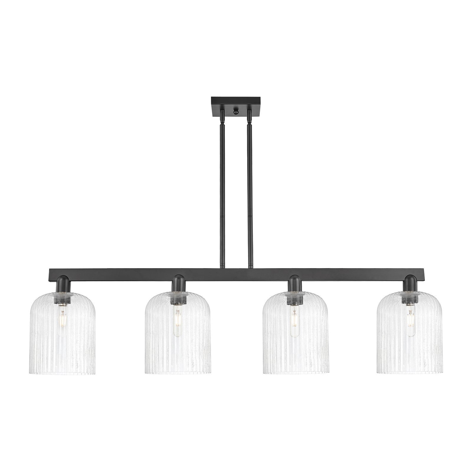 Innovations Bridal Veil 51in 4-Light Island Light | Industrial Matte Black Steel and Seedy Bell Glass | Kitchen Island & | Model 716-4I-BK-G559-8SDY