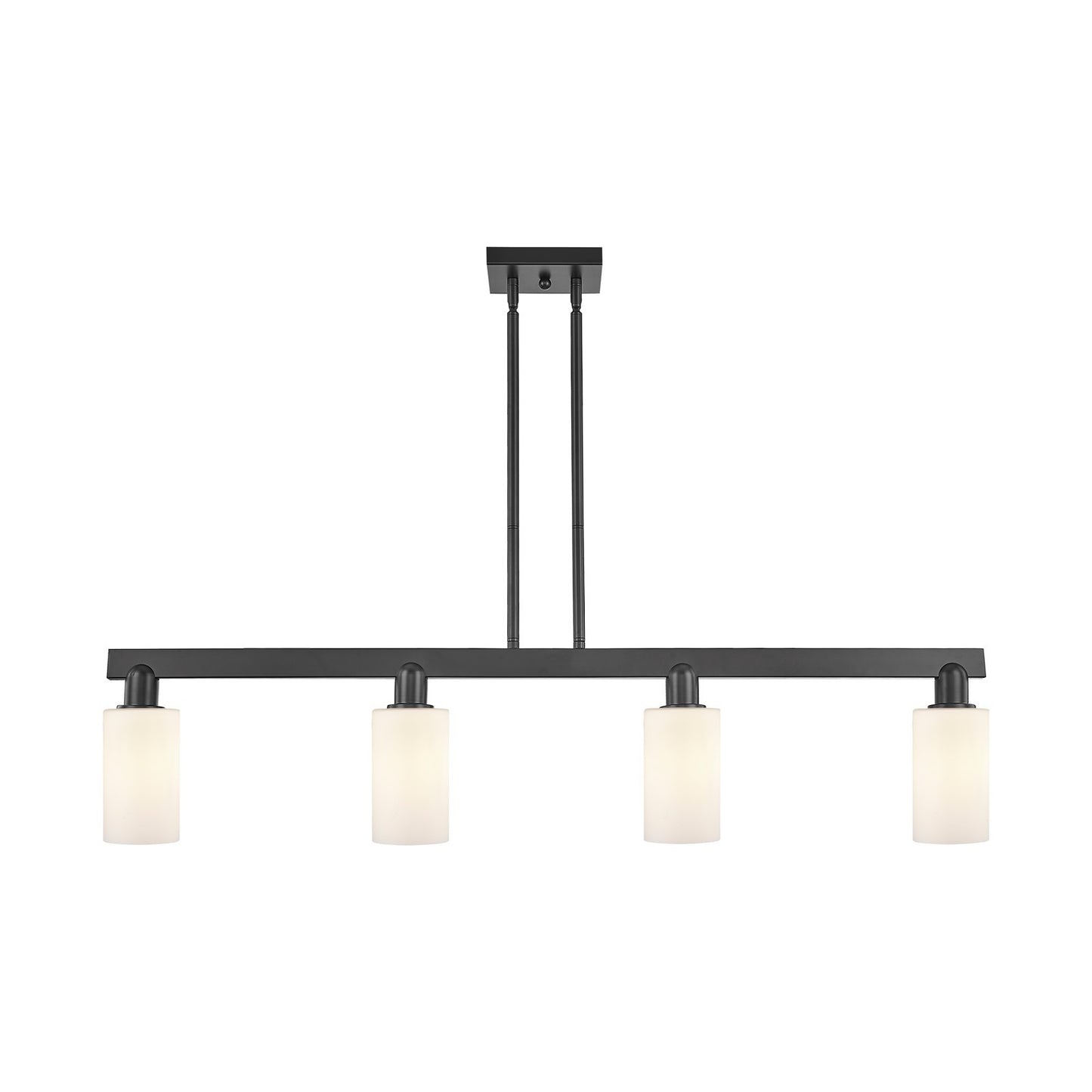 Innovations Clymer 47in 4-Light Island Light | Industrial Matte Black Steel and Matte White Glass | Kitchen Island & Dining Room | Model 716-4I-BK-G801