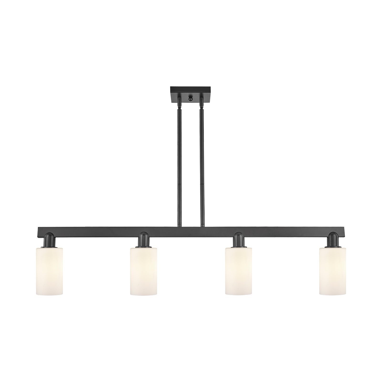 Innovations Clymer 47in 4-Light Island Light | Industrial Matte Black Steel and Matte White Glass | Kitchen Island & Dining Room | Model 716-4I-BK-G801