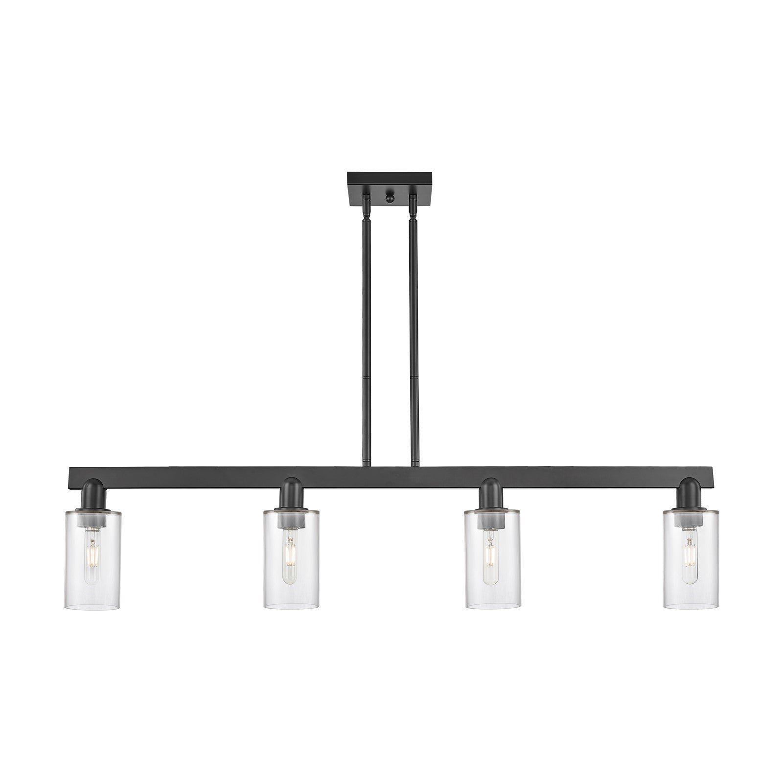 Innovations Clymer 47in 4-Light Island Light | Industrial Matte Black Steel and Clear Glass | Kitchen Island | 46.62 x 9.75 in | Model 716-4I-BK-G802