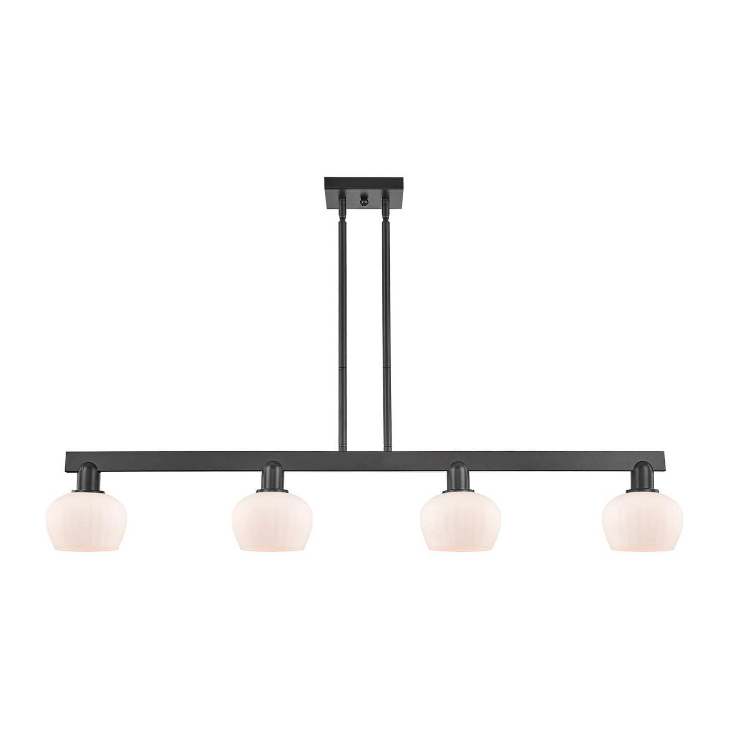 Innovations Fenton 49in 4-Light Island Light | Industrial Matte Black Steel and Matte White Ribbed Glass | Kitchen Island & Dining | Model 716-4I-BK-G91