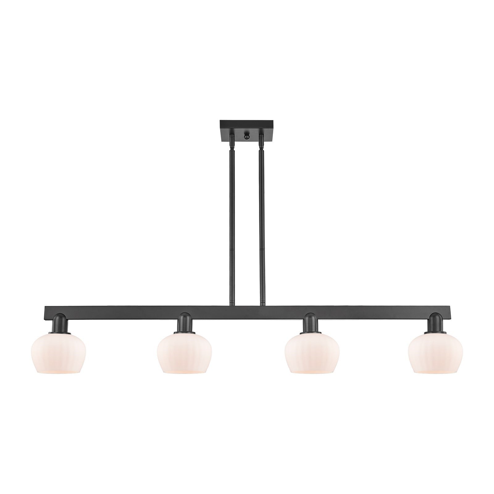 Innovations Fenton 49in 4-Light Island Light | Industrial Matte Black Steel and Matte White Ribbed Glass | Kitchen Island & Dining | Model 716-4I-BK-G91