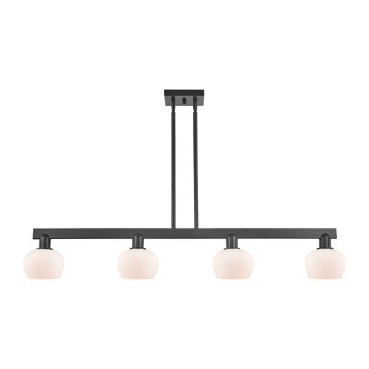 Innovations Fenton 49in 4-Light Island Light | Industrial Matte Black Steel and Matte White Ribbed Glass | Kitchen Island & Dining | Model 716-4I-BK-G91