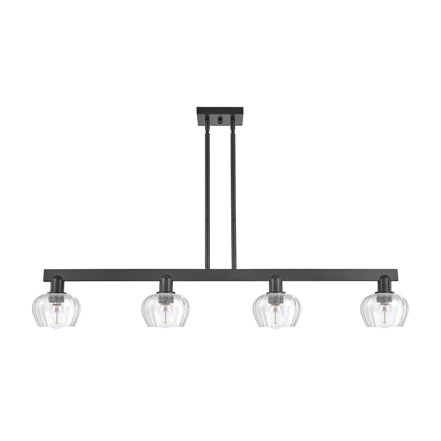 Innovations Fenton 49.25in 4-Light Island Light | Industrial Matte Black Steel and Clear Ribbed Glass | Kitchen Island & Dining Room | Model 716-4I-BK-G92