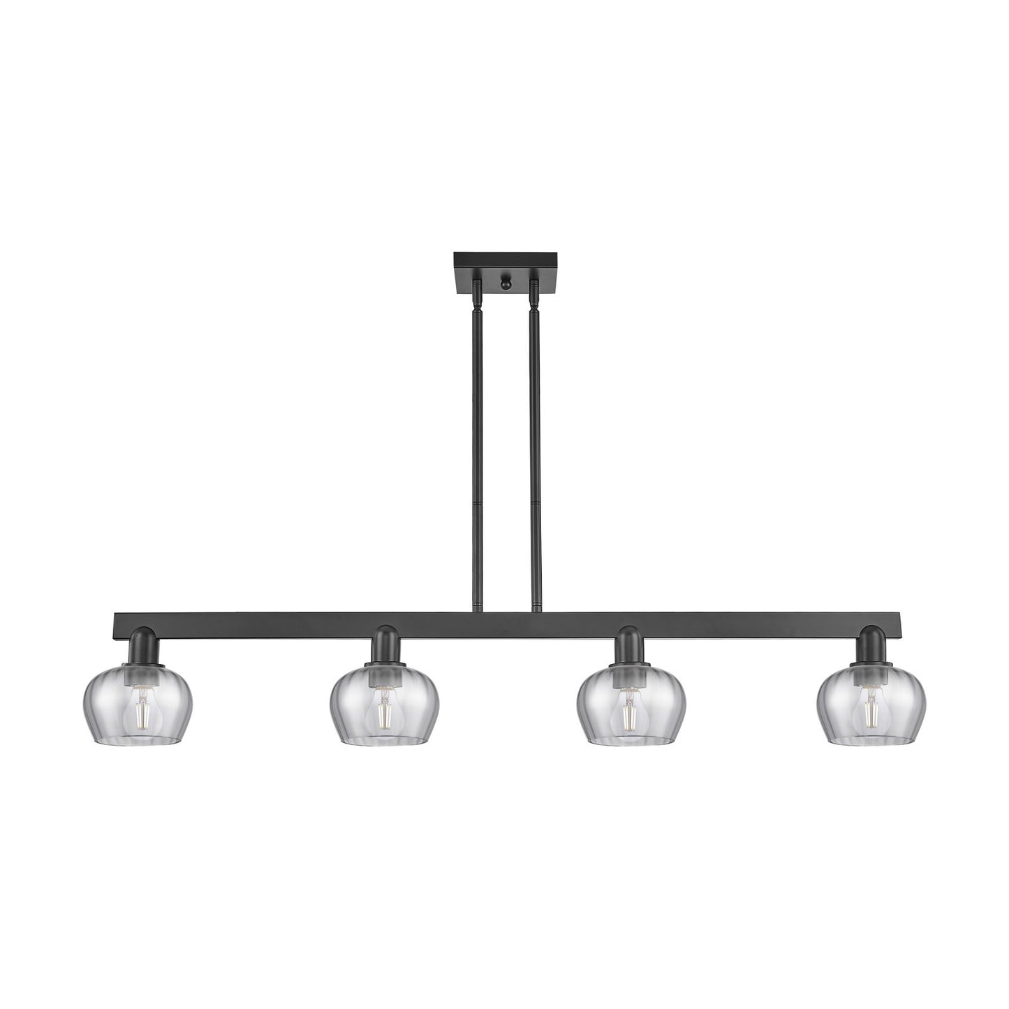 Innovations Fenton 49in 4-Light Island Light | Industrial Matte Black Steel and Light Smoke Ribbed Glass | Kitchen Island & Dining | Model 716-4I-BK-G93