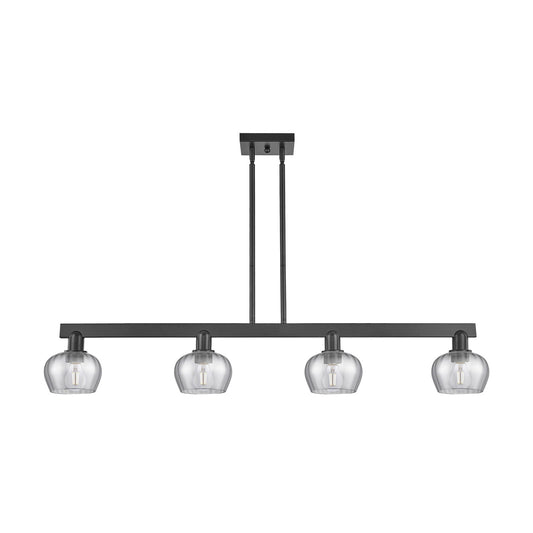 Innovations Fenton 49in 4-Light Island Light | Industrial Matte Black Steel and Light Smoke Ribbed Glass | Kitchen Island & Dining | Model 716-4I-BK-G93