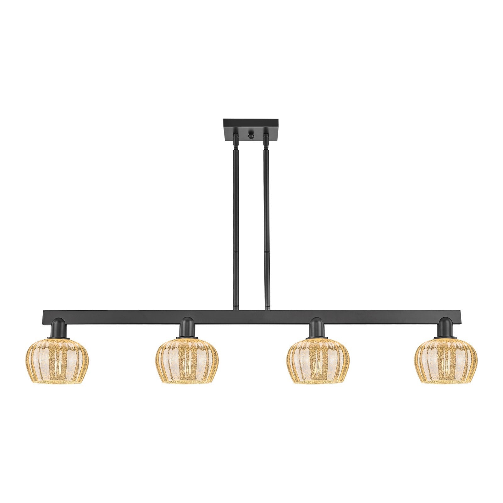 Innovations Fenton 49in 4-Light Island Light | Industrial Matte Black Steel and Mercury Ribbed Glass | Kitchen Island & Dining Room | Model 716-4I-BK-G96