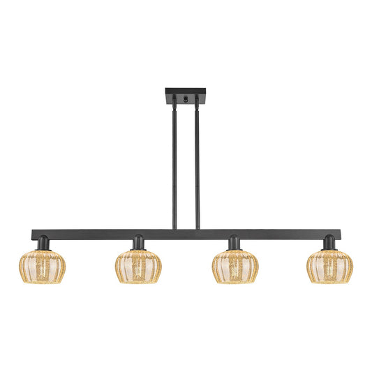 Innovations Fenton 49in 4-Light Island Light | Industrial Matte Black Steel and Mercury Ribbed Glass | Kitchen Island & Dining Room | Model 716-4I-BK-G96