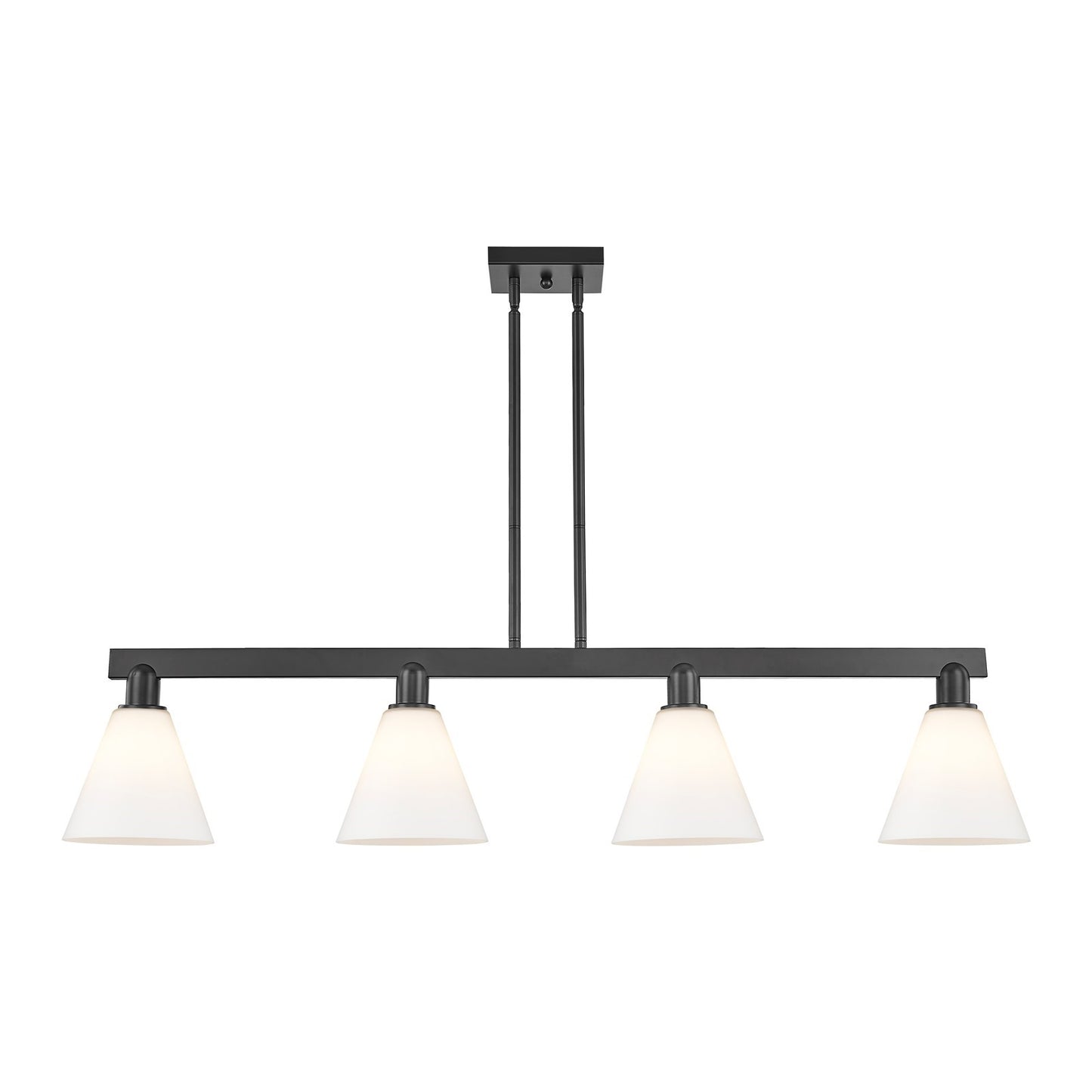 Innovations Berkshire Glass 51in 4-Light Island Light | Industrial Matte Black Steel and Matte White Glass | Kitchen Island & | Model 716-4I-BK-GBC-81