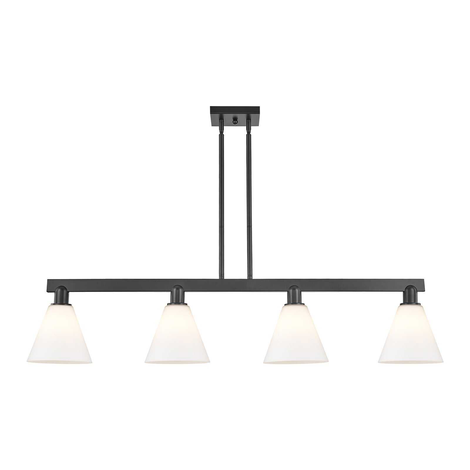 Innovations Berkshire Glass 51in 4-Light Island Light | Industrial Matte Black Steel and Matte White Glass | Kitchen Island & | Model 716-4I-BK-GBC-81