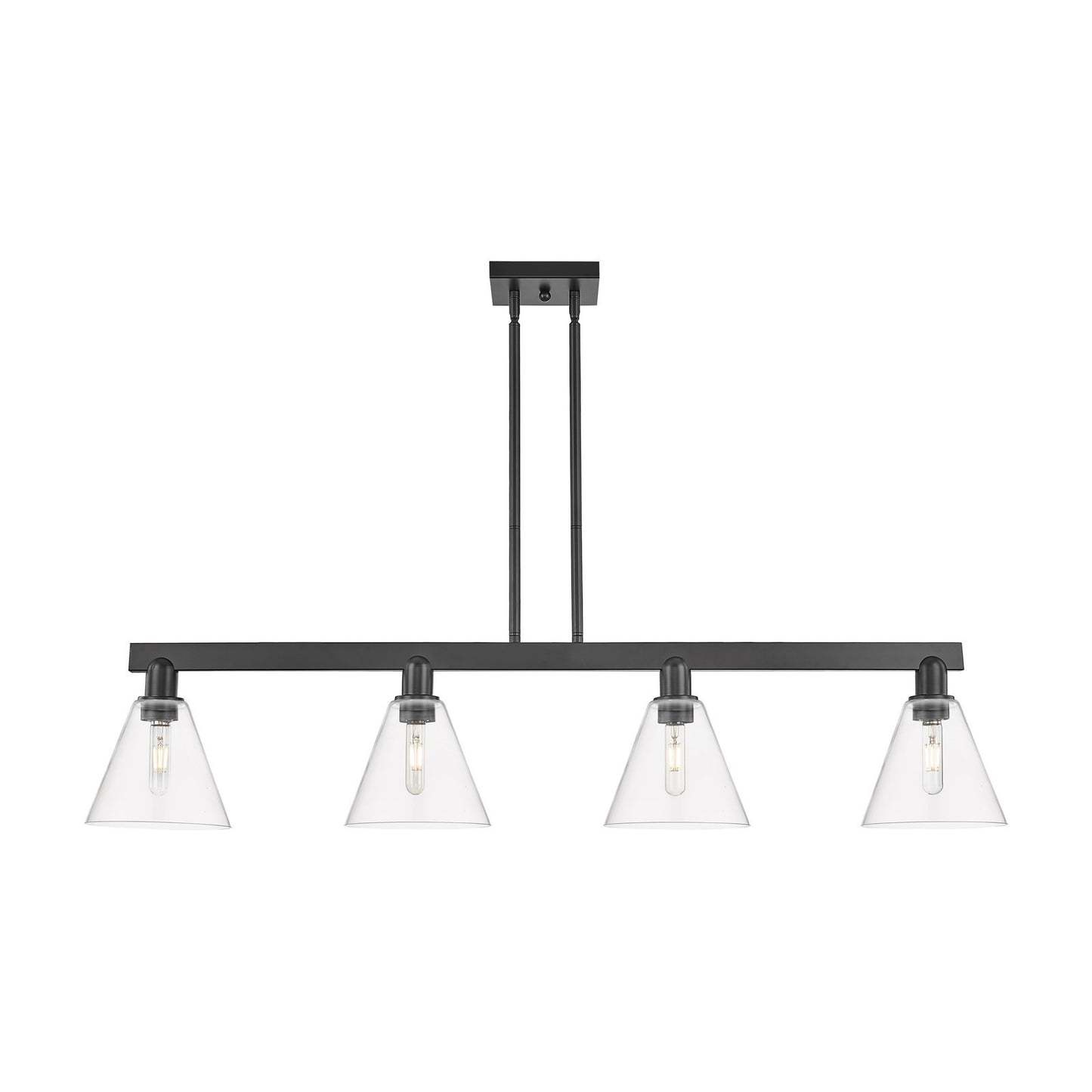 Innovations Berkshire Glass 51in 4-Light Island Light | Industrial Matte Black Steel and Clear Glass | Kitchen Island & Dining | Model 716-4I-BK-GBC-82