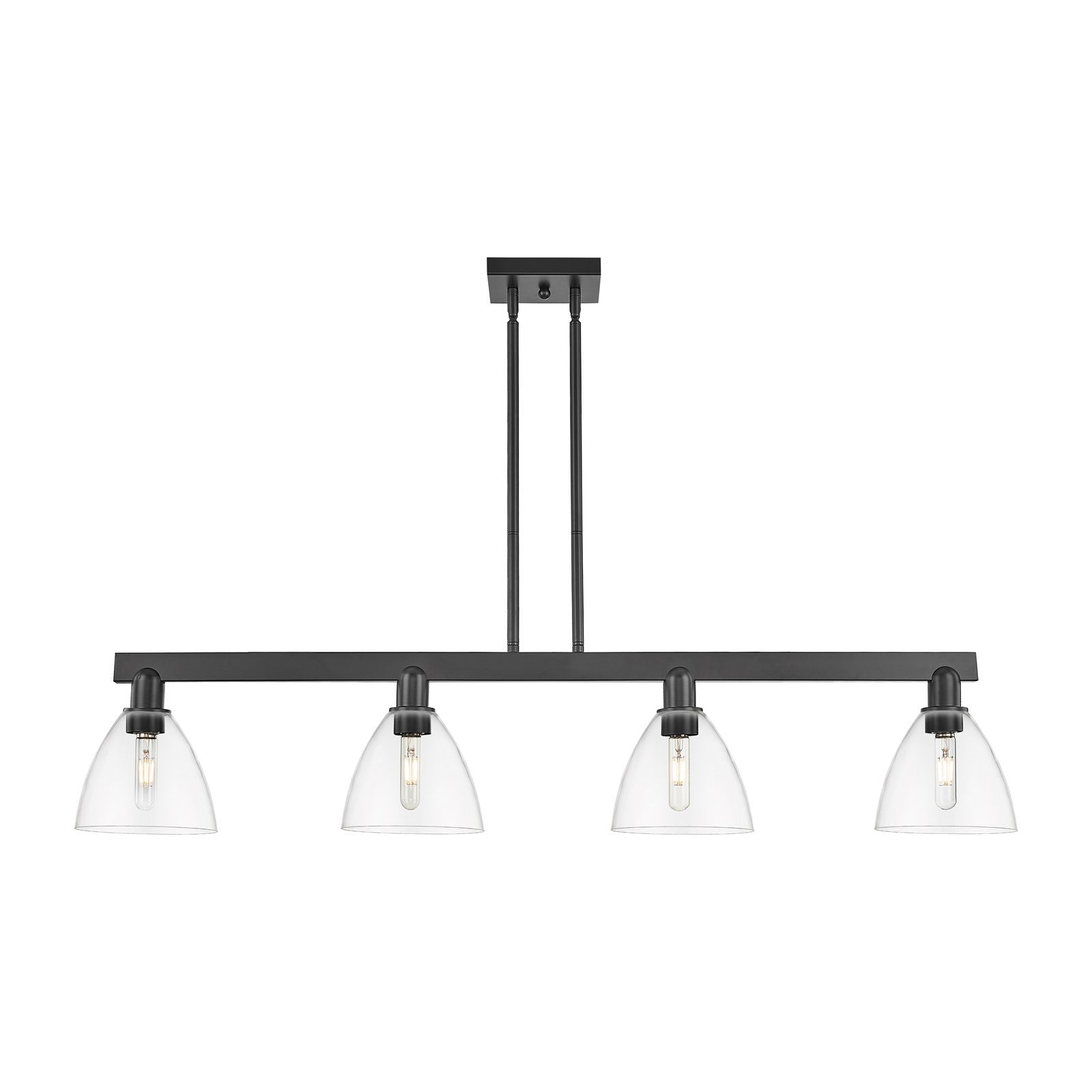 Innovations Bristol 50in 4-Light Island Light | Industrial Matte Black Steel and Clear Glass | Kitchen Island & Dining Room | Model 716-4I-BK-GBD-752