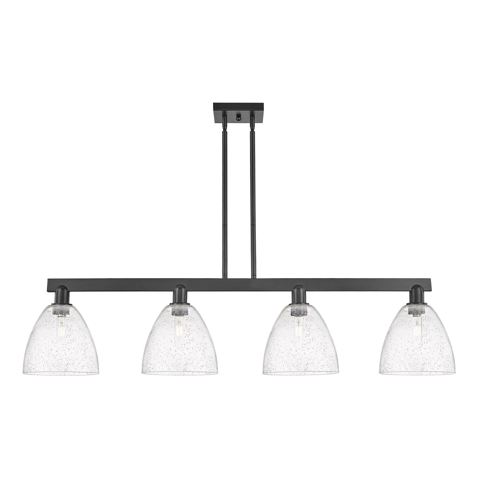 Innovations Bristol 52in 4-Light Island Light | Industrial Matte Black Steel and Seedy Glass | Kitchen Island & Dining Room | Model 716-4I-BK-GBD-94