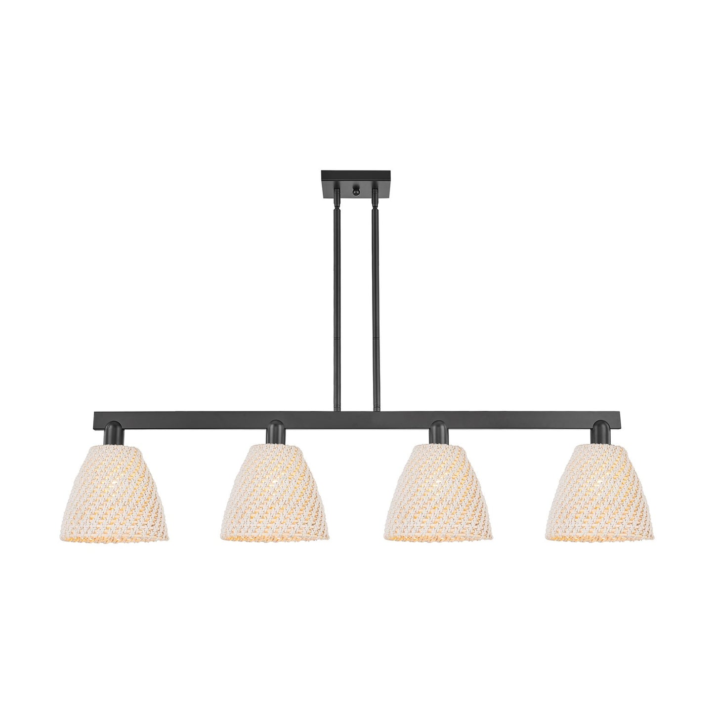 Innovations Bristol Natural 52in 4-Light Island Light | Industrial Matte Black Steel and Natural Fiber | Kitchen Island & | Model 716-4I-BK-NBD-9-NAT