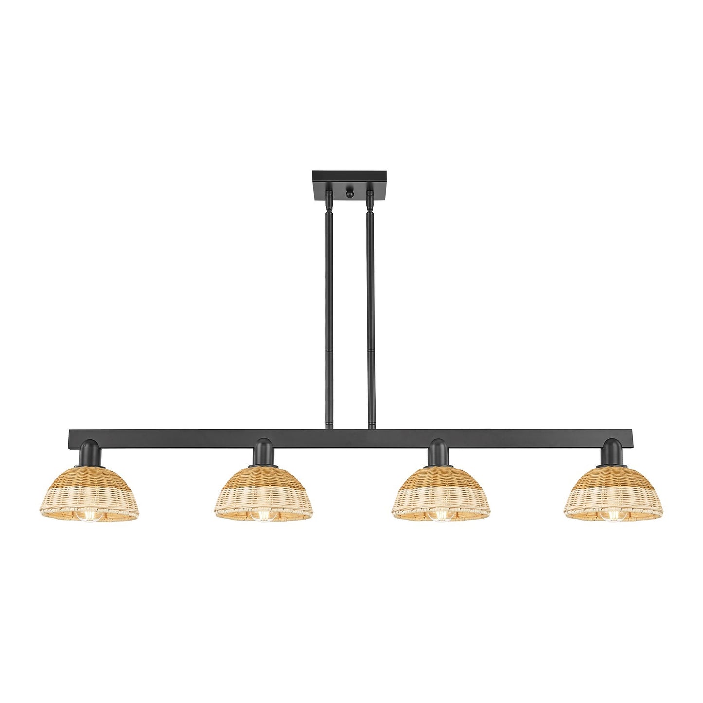 Innovations Natural Ballston Dome 50in 4-Light Island Light | Farmhouse Matte Black Steel and Natural Fiber Dome Shade | Model 716-4I-BK-NBD2-75-NAT
