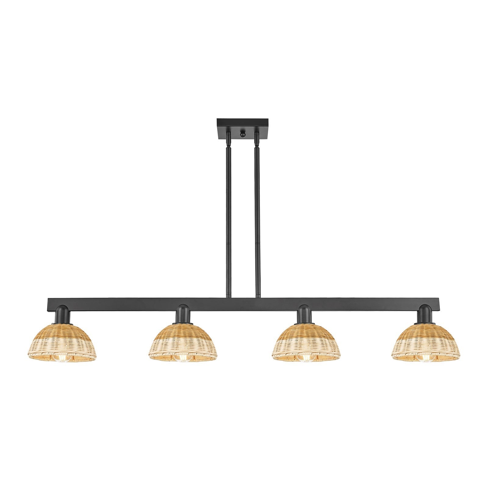 Innovations Natural Ballston Dome 50in 4-Light Island Light | Farmhouse Matte Black Steel and Natural Fiber Dome Shade | Model 716-4I-BK-NBD2-75-NAT