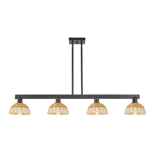 Innovations Natural Ballston Dome 50in 4-Light Island Light | Farmhouse Matte Black Steel and Natural Fiber Dome Shade | Model 716-4I-BK-NBD2-75-NAT