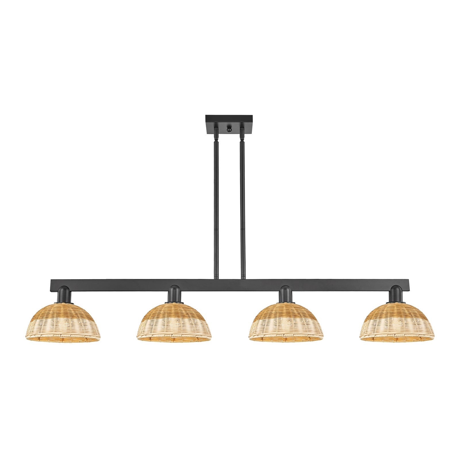 Innovations Lighting Bristol Natural II 52in 4-Light Island Light | Industrial Matte Black Steel and Natural Fiber | Kitchen | Model 716-4I-BK-NBD2-9-NAT