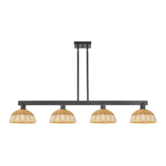 Innovations Lighting Bristol Natural II 52in 4-Light Island Light | Industrial Matte Black Steel and Natural Fiber | Kitchen | Model 716-4I-BK-NBD2-9-NAT