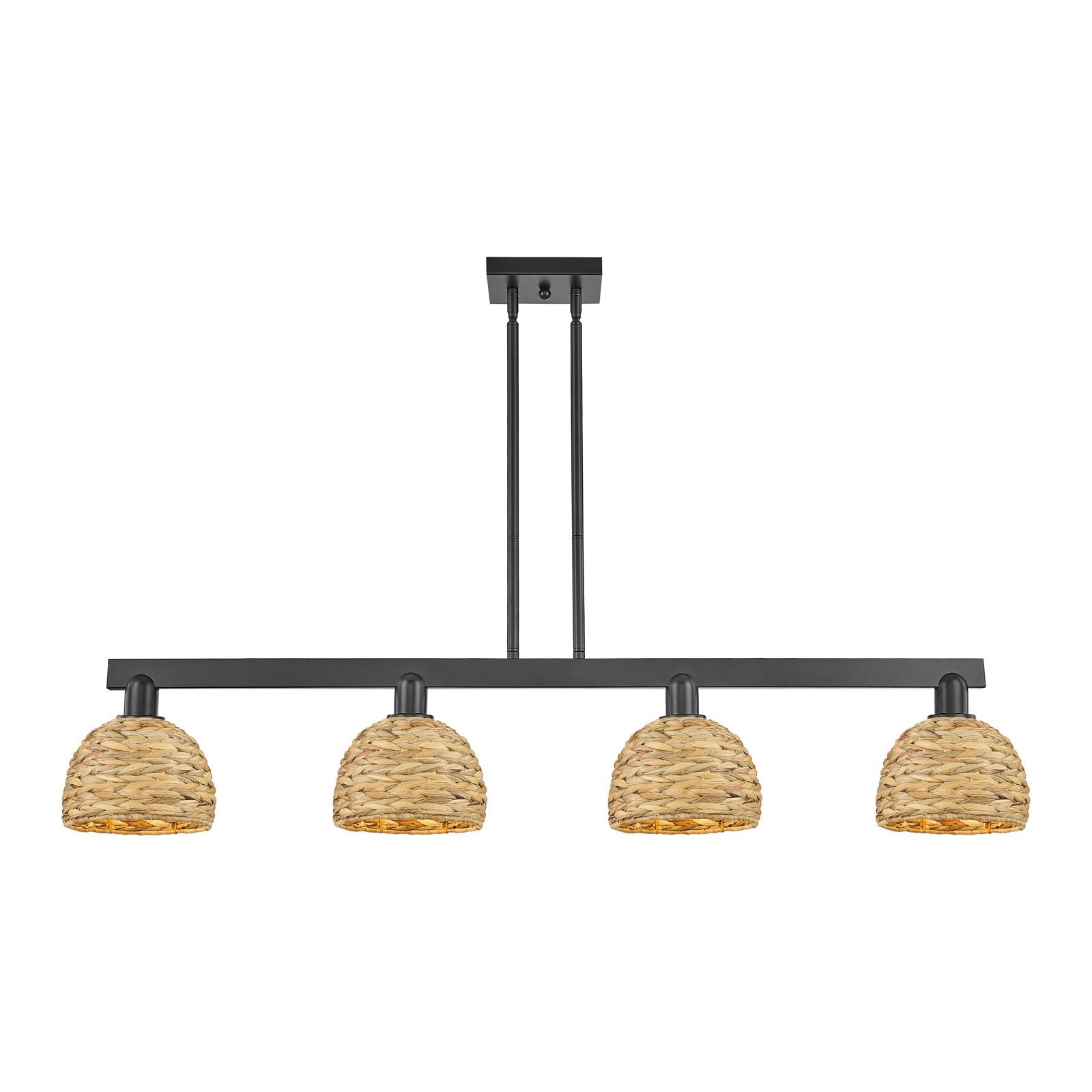 Innovations Woven Rattan 51in 4-Light Island Light | Industrial Matte Black Steel and Natural Fiber Dome Shade | Kitchen | Model 716-4I-BK-RBD-8-NAT