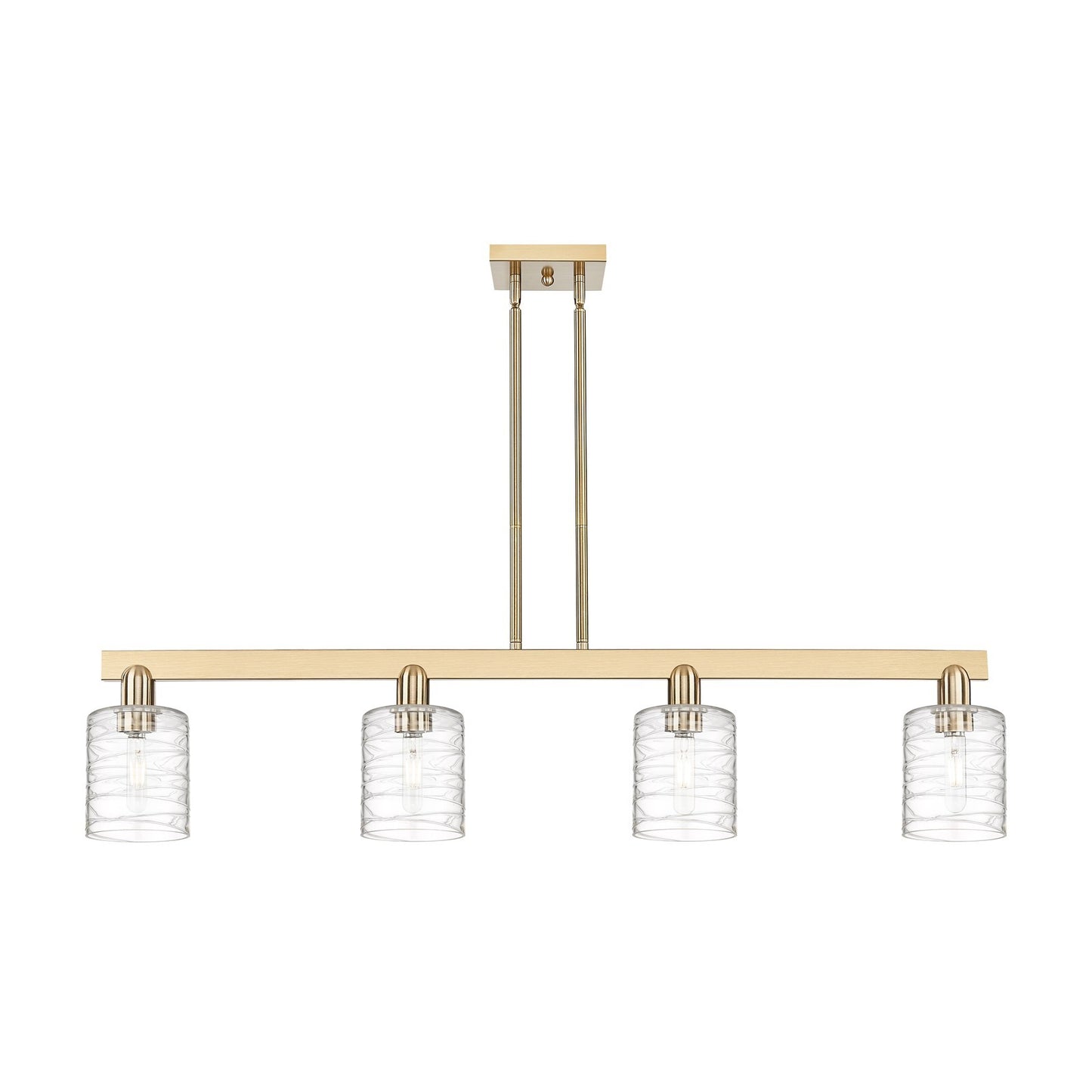 Innovations Cobbleskill 48in 4-Light Island Light | Industrial Champagne Bronze Steel and Deco Swirl Clear Glass | Kitchen Island | Model 716-4I-CB-G1113