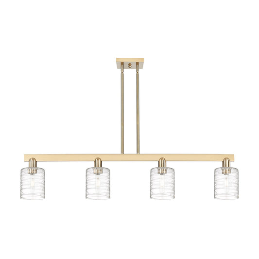 Innovations Cobbleskill 48in 4-Light Island Light | Industrial Champagne Bronze Steel and Deco Swirl Clear Glass | Kitchen Island | Model 716-4I-CB-G1113