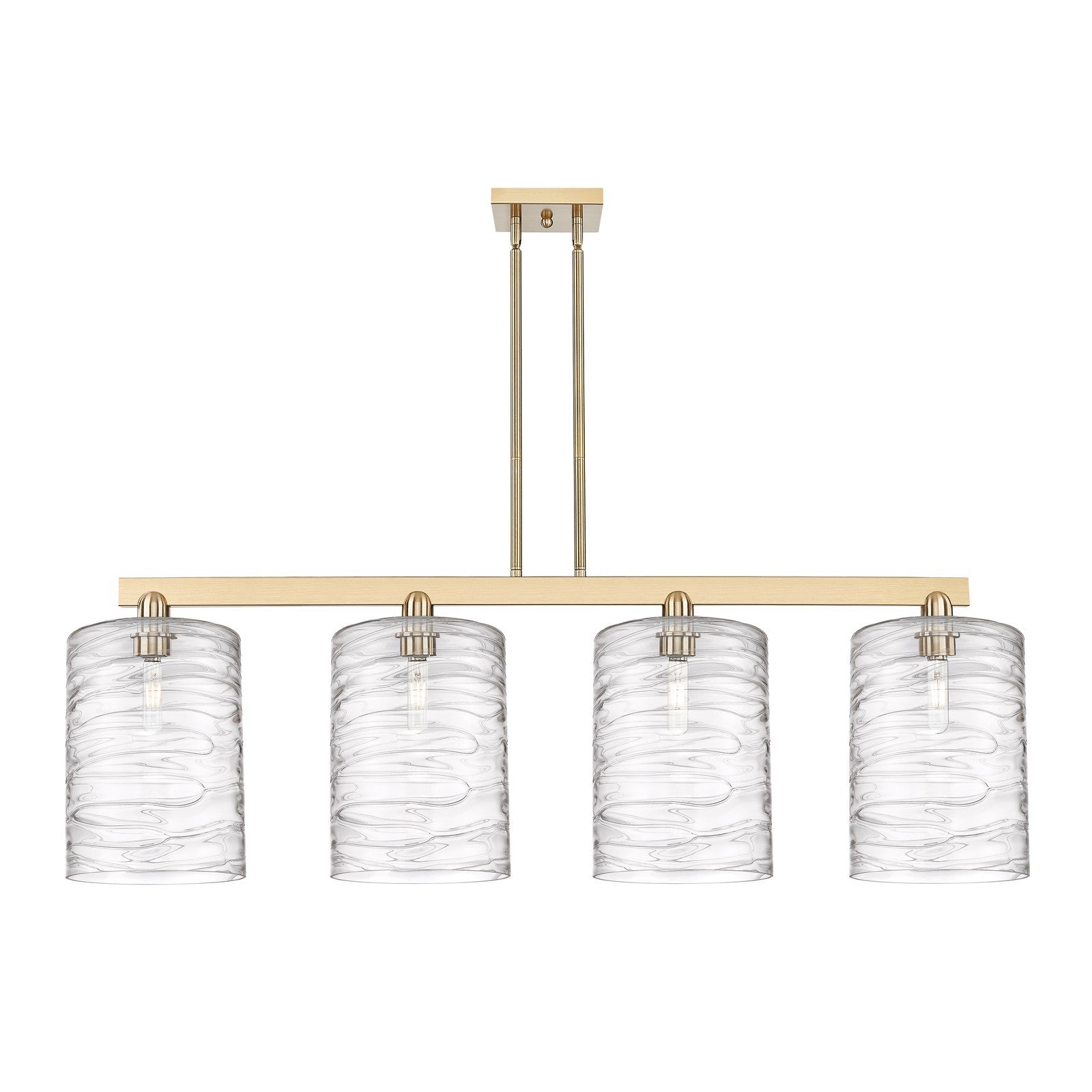 Innovations Cobbleskill 52in 4-Light Island Light | Industrial Champagne Bronze Steel and Deco Swirl Clear Glass | Kitchen | Model 716-4I-CB-G1113-L