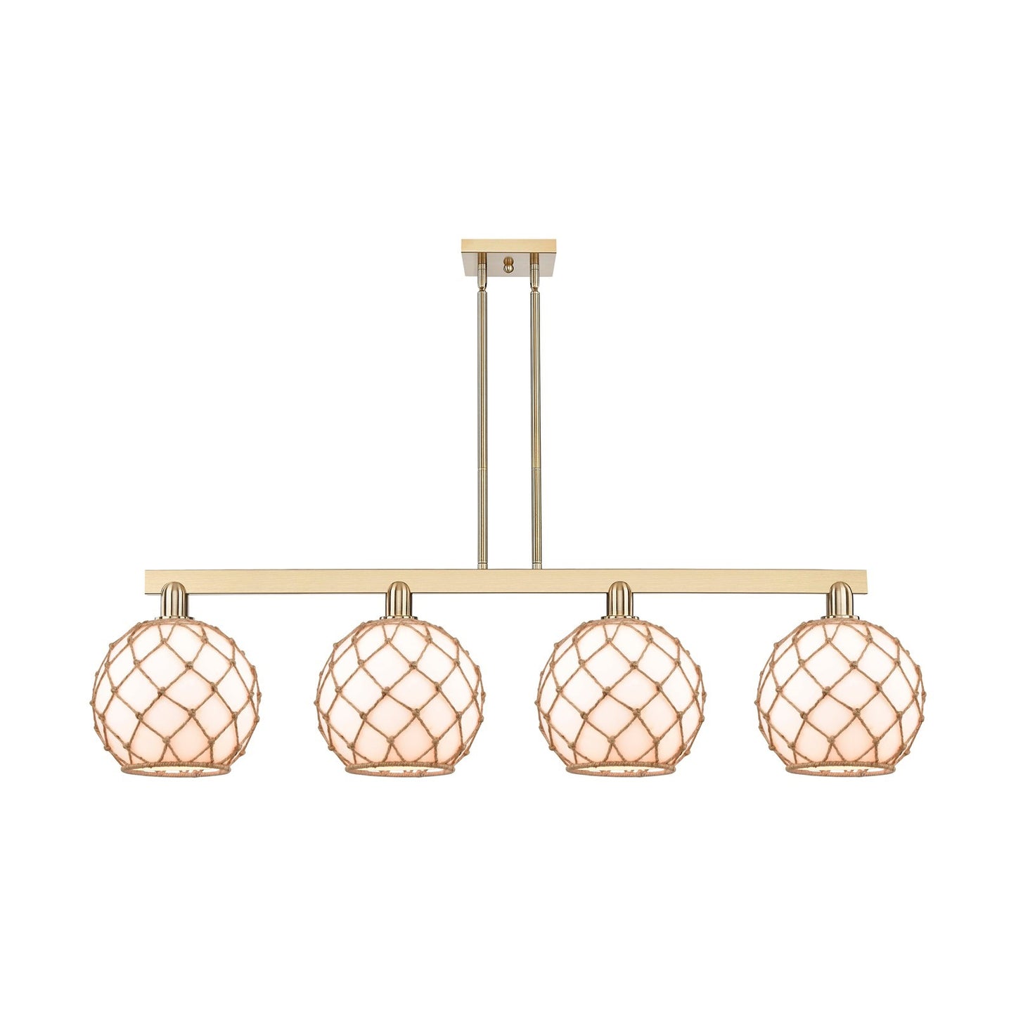 Innovations Farmhouse Rope 53in 4-Light Island Light | Industrial Champagne Bronze Steel and Matte White Glass with Rope | Model 716-4I-CB-G121-10RB