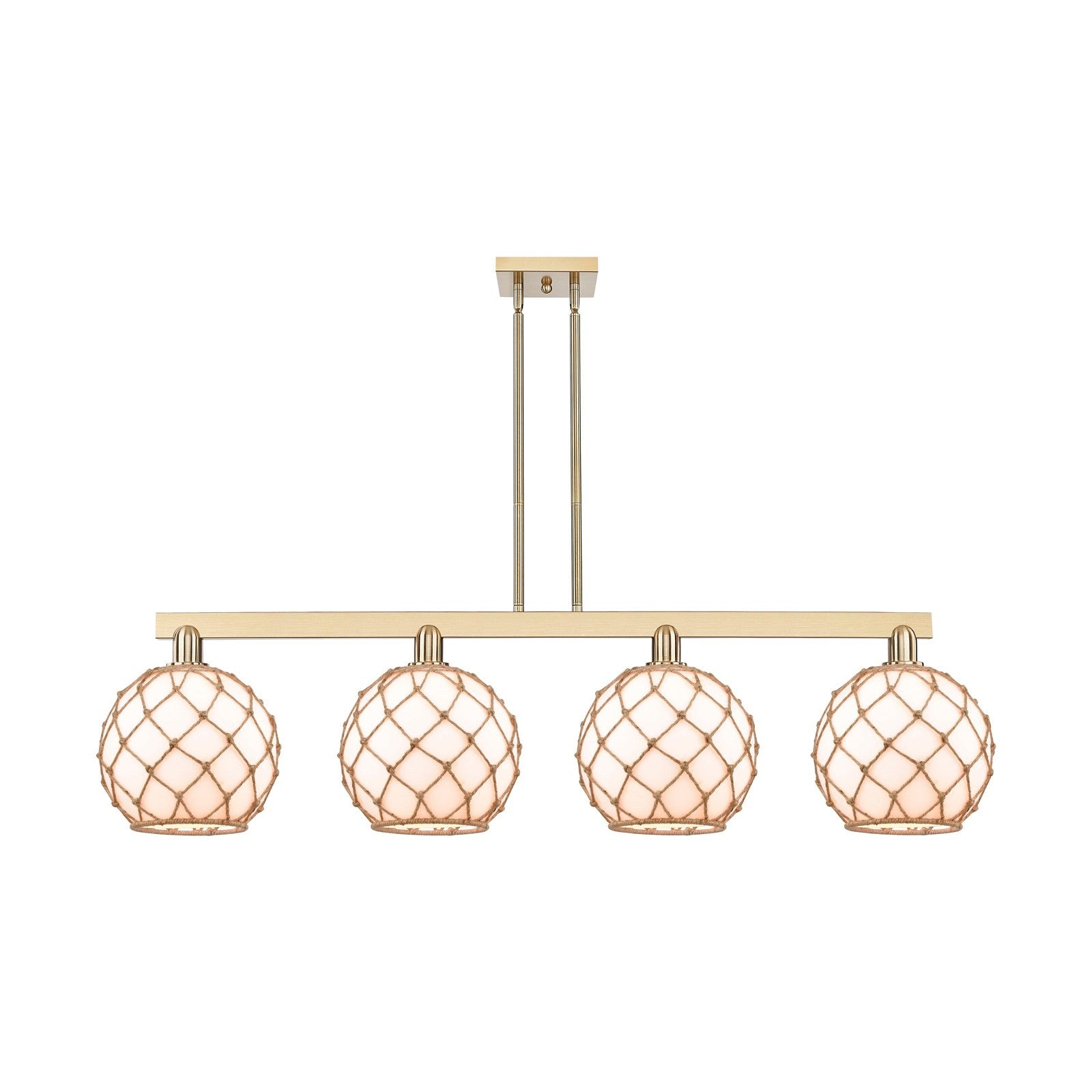 Innovations Farmhouse Rope 53in 4-Light Island Light | Industrial Champagne Bronze Steel and Matte White Glass with Rope | Model 716-4I-CB-G121-10RB