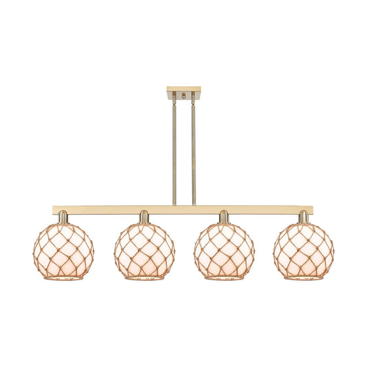 Innovations Farmhouse Rope 53in 4-Light Island Light | Industrial Champagne Bronze Steel and Matte White Glass with Rope | Model 716-4I-CB-G121-10RB