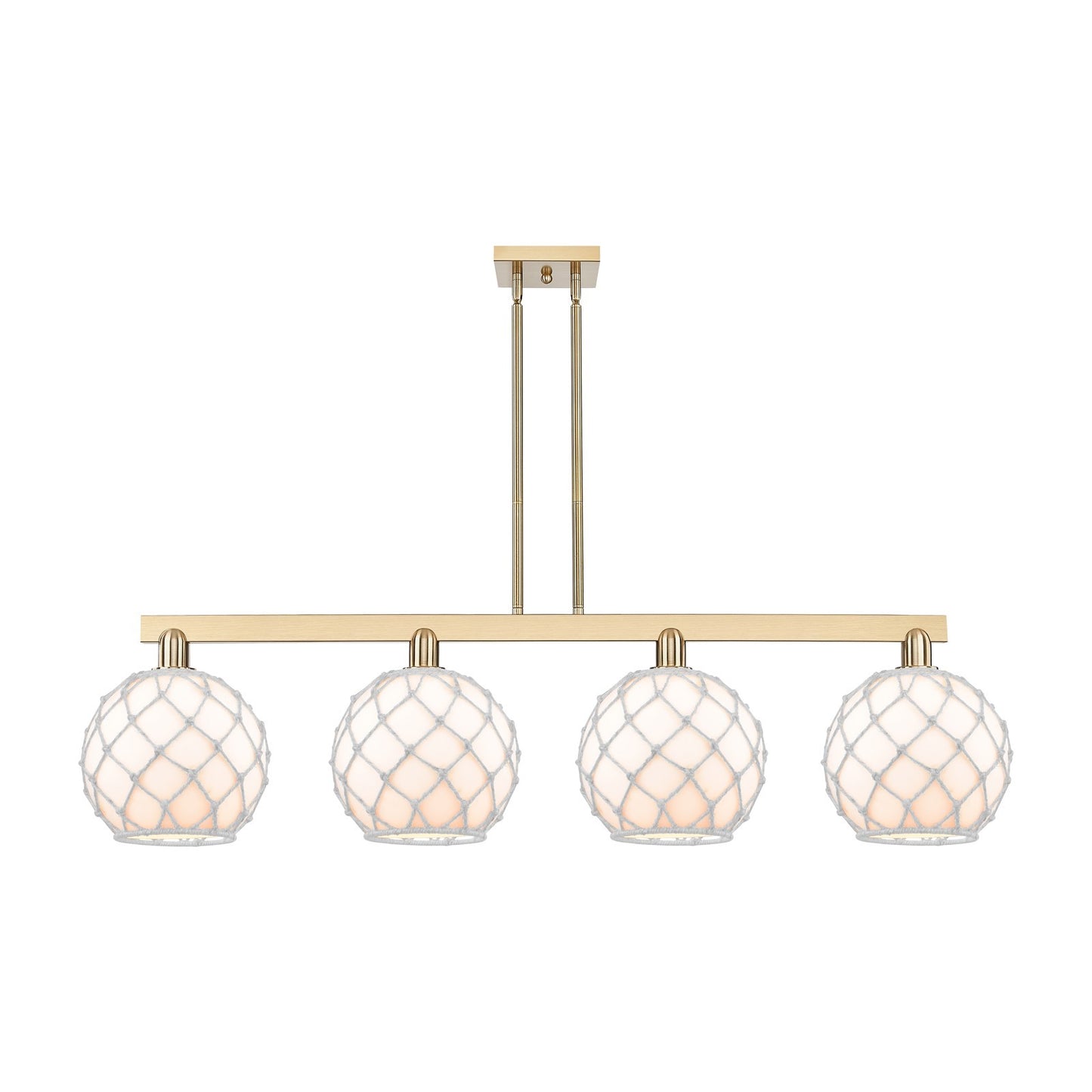 Innovations Farmhouse Rope 53in 4-Light Island Light | Industrial Champagne Bronze Steel and White Glass with Rope | Kitchen | Model 716-4I-CB-G121-10RW
