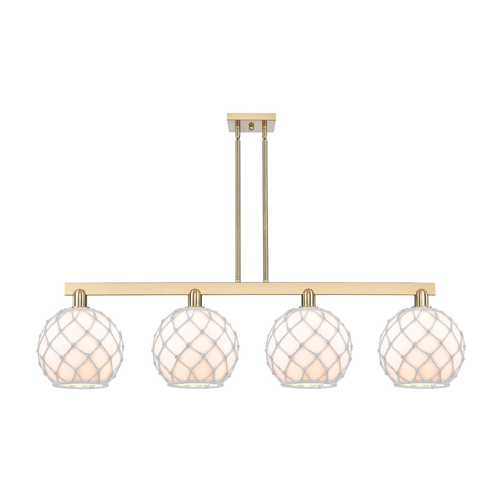 Innovations Farmhouse Rope 53in 4-Light Island Light | Industrial Champagne Bronze Steel and White Glass with Rope | Kitchen | Model 716-4I-CB-G121-10RW