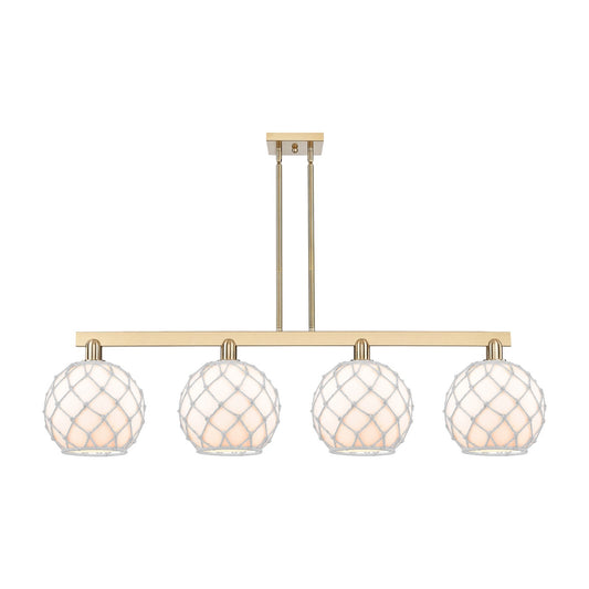 Innovations Farmhouse Rope 53in 4-Light Island Light | Industrial Champagne Bronze Steel and White Glass with Rope | Kitchen | Model 716-4I-CB-G121-10RW