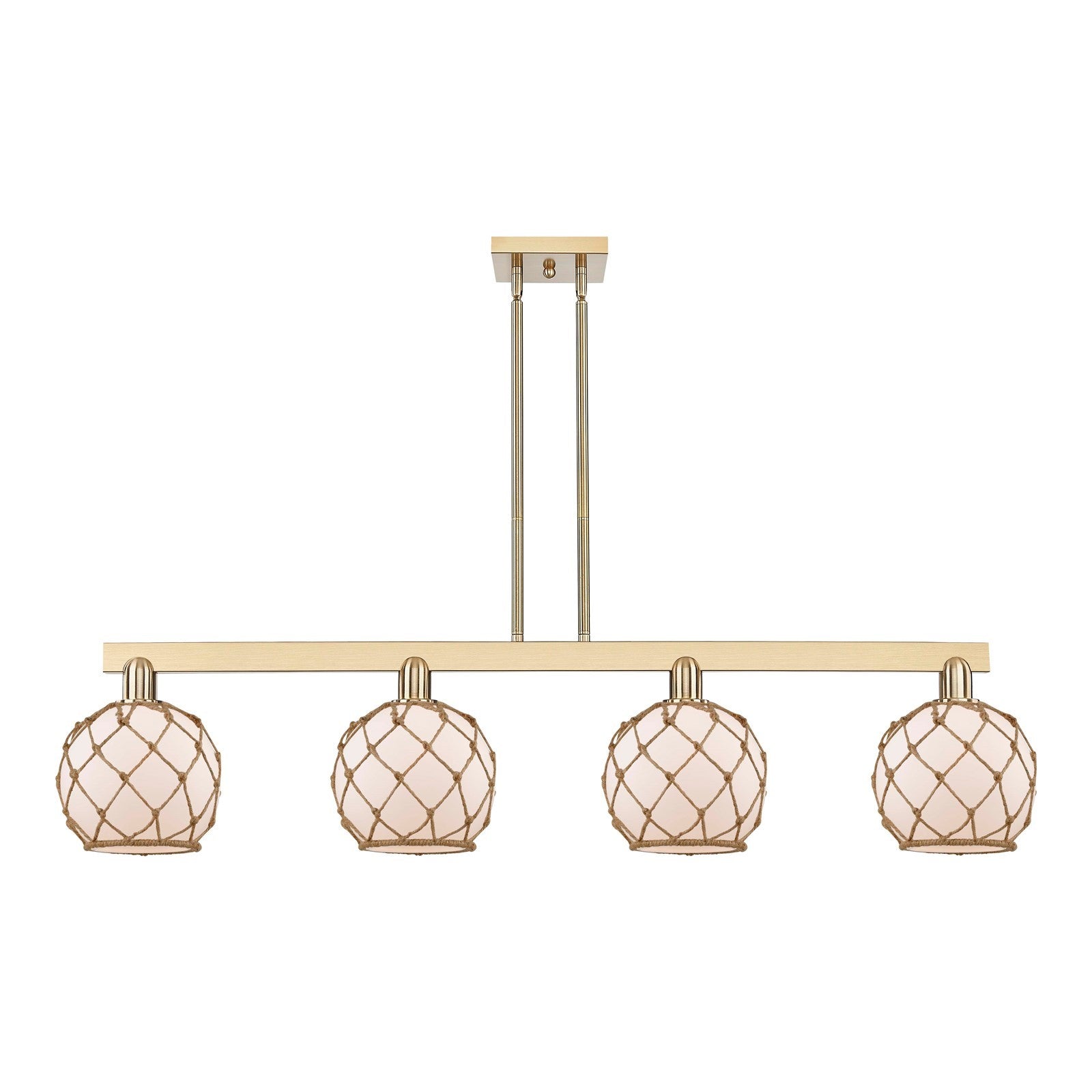 Innovations Farmhouse Rope 51in 4-Light Island Light | Industrial Champagne Bronze Steel and White Glass with Brown Rope | Model 716-4I-CB-G121-8RB