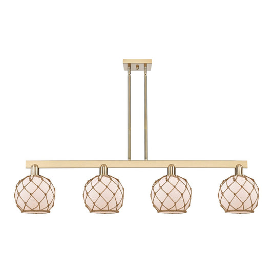Innovations Farmhouse Rope 51in 4-Light Island Light | Industrial Champagne Bronze Steel and White Glass with Brown Rope | Model 716-4I-CB-G121-8RB