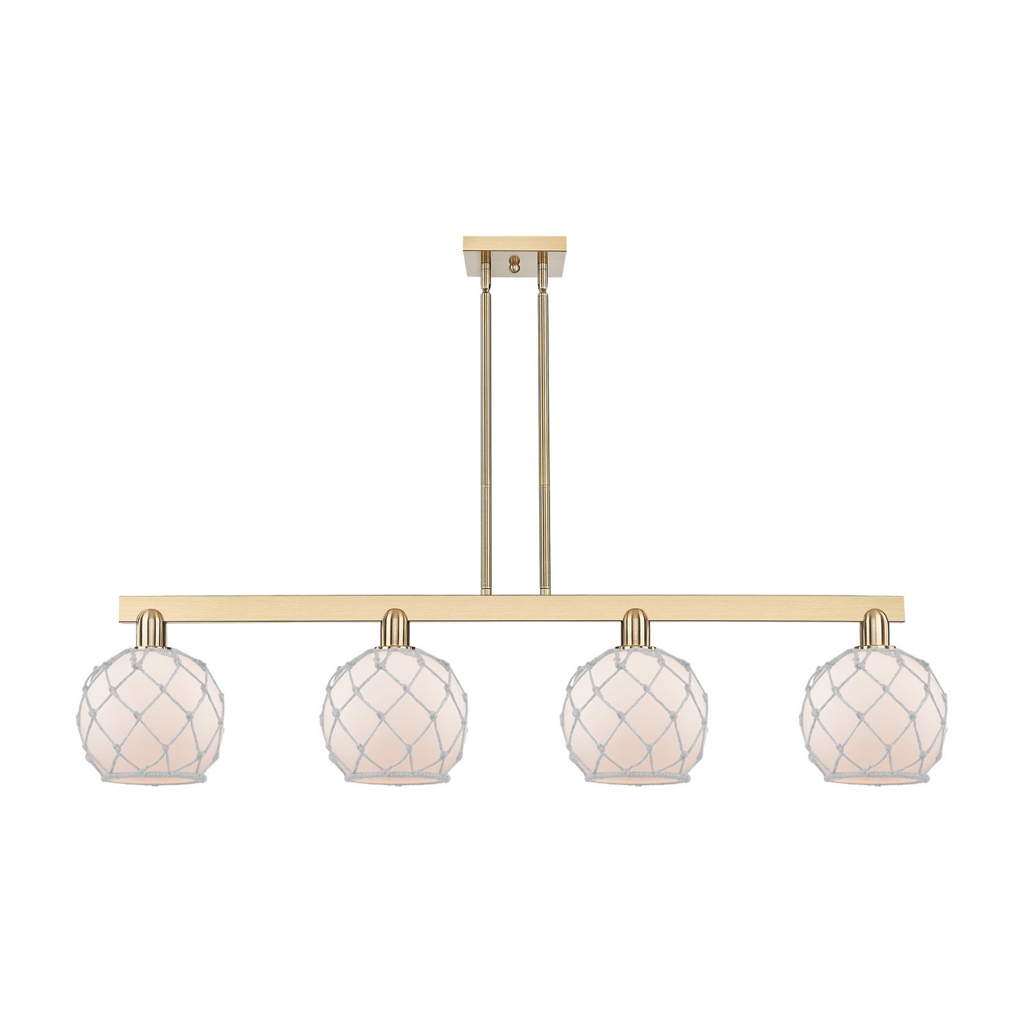Innovations Farmhouse Rope 51in 4-Light Island Light | Industrial Champagne Bronze Steel and White Frosted Glass with Rope | Model 716-4I-CB-G121-8RW