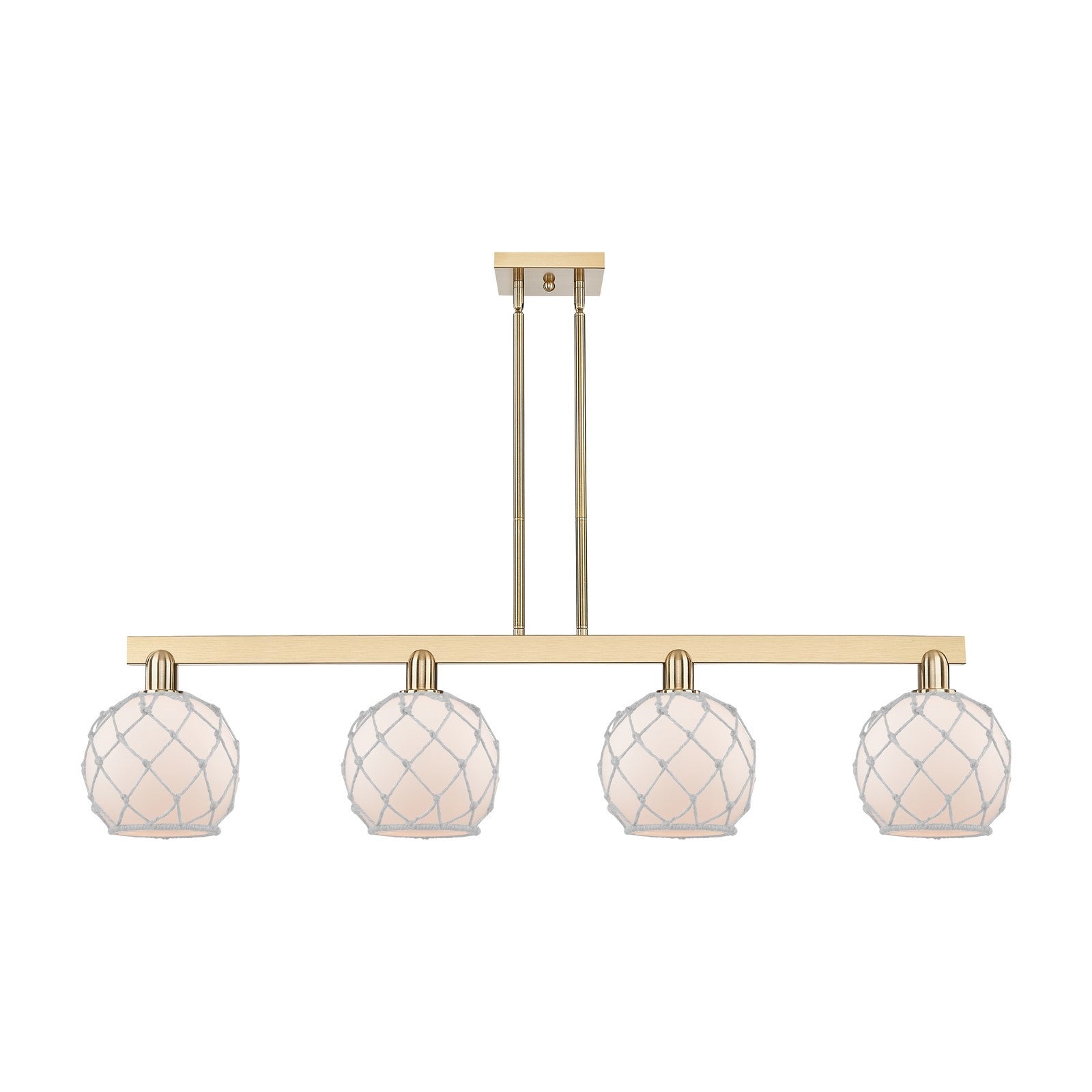 Innovations Farmhouse Rope 51in 4-Light Island Light | Industrial Champagne Bronze Steel and White Frosted Glass with Rope | Model 716-4I-CB-G121-8RW