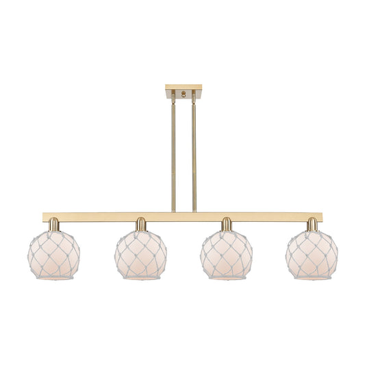 Innovations Farmhouse Rope 51in 4-Light Island Light | Industrial Champagne Bronze Steel and White Frosted Glass with Rope | Model 716-4I-CB-G121-8RW