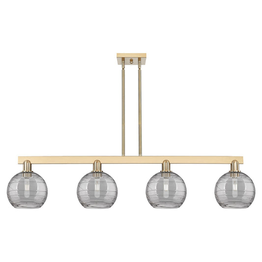 Innovations Athens Deco Swirl 51in 4-Light Island Light | Industrial Champagne Bronze Steel and Light Smoke Glass | Kitchen | Model 716-4I-CB-G1213-8SM