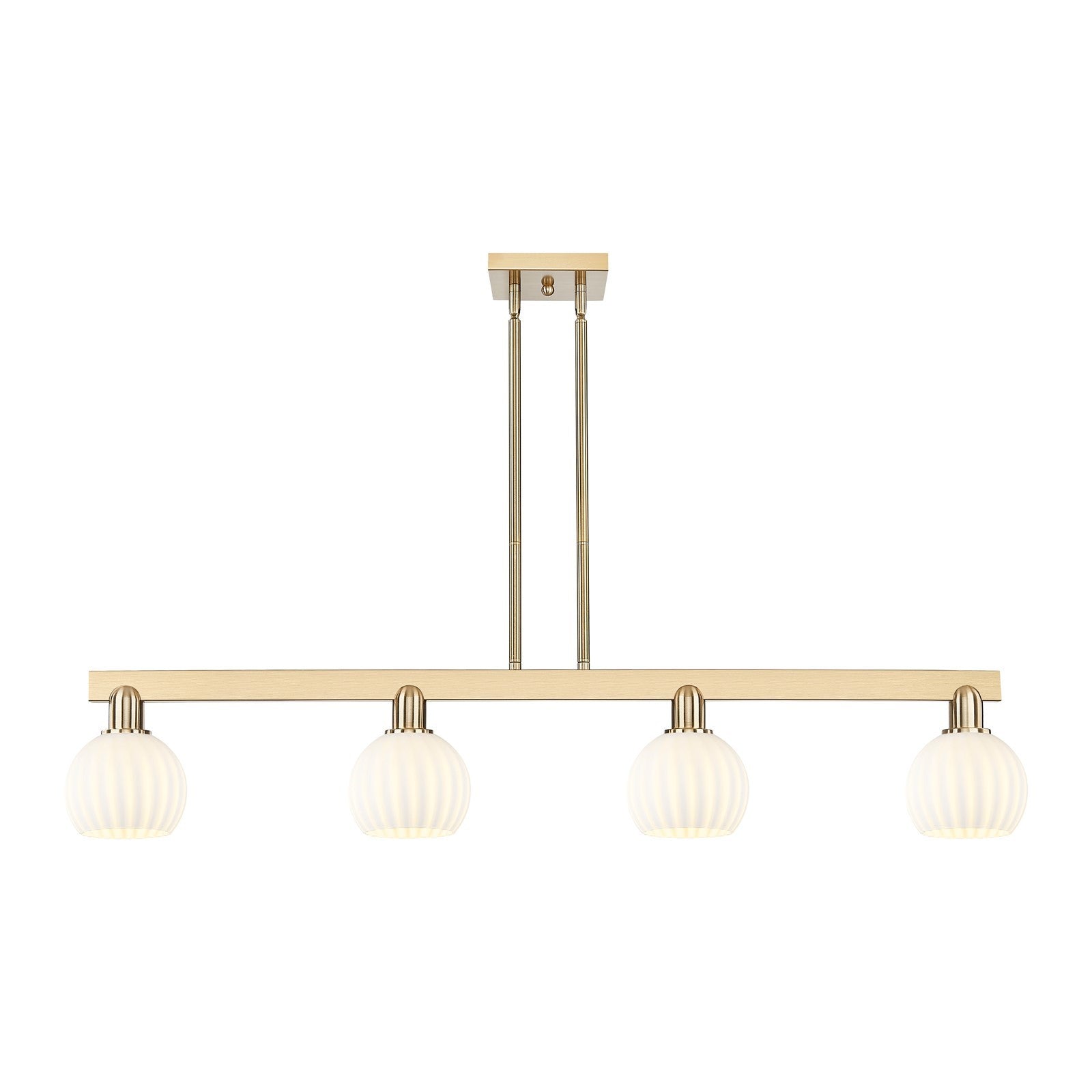 Innovations Lighting White Venetian 49in 4-Light Island Light | Industrial Champagne Bronze Steel and White Venetian Glass | Model 716-4I-CB-G1217-6WV