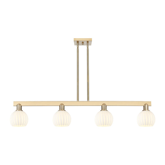 Innovations Lighting White Venetian 49in 4-Light Island Light | Industrial Champagne Bronze Steel and White Venetian Glass | Model 716-4I-CB-G1217-6WV