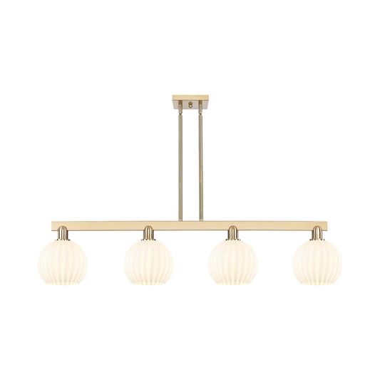Innovations Lighting White Venetian 48in 4-Light Island Light | Art Nouveau Champagne Bronze Steel and White Venetian Glass | Model 716-4I-CB-G1217-8WV