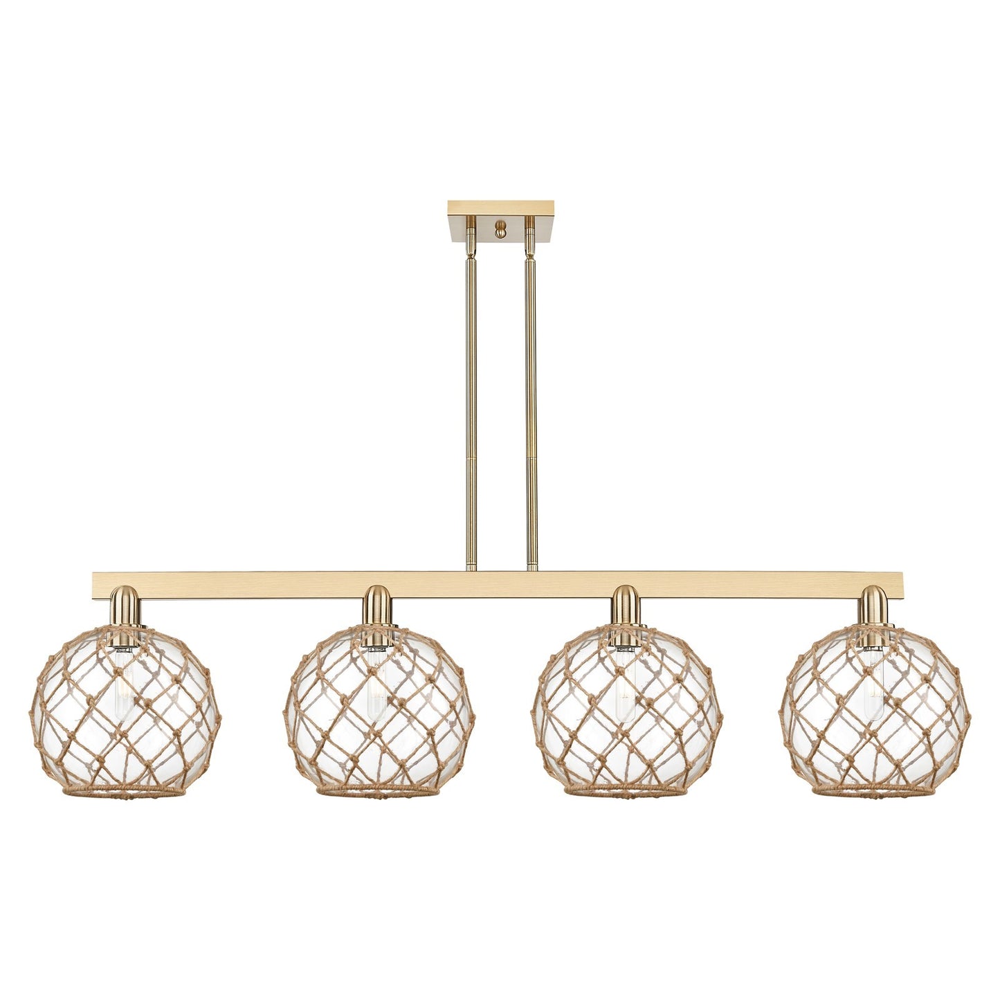 Innovations Farmhouse Rope 53in 4-Light Island Light | Industrial Champagne Bronze Steel and Clear Glass with Brown Rope | Model 716-4I-CB-G122-10RB
